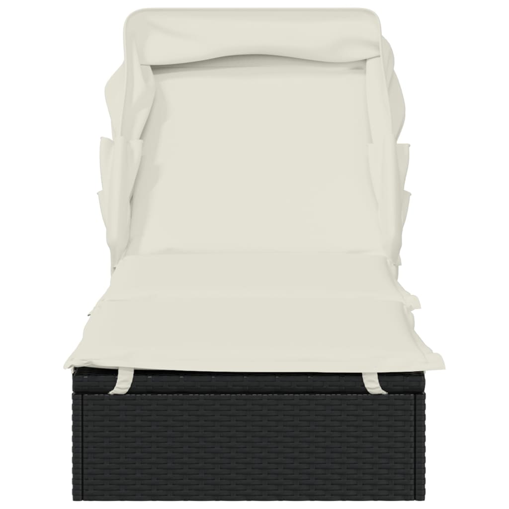 Transat avec toit pliable noir 213x63x97 cm résine tressée