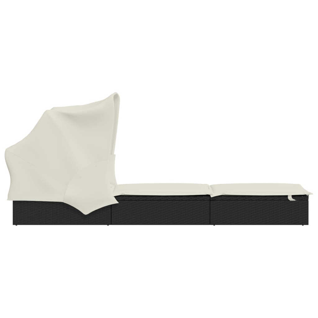 Transat avec toit pliable noir 213x63x97 cm résine tressée