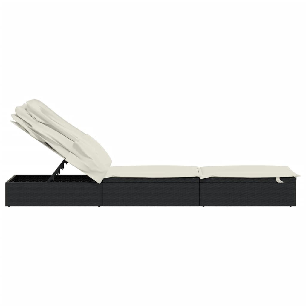 Transat avec toit pliable noir 213x63x97 cm résine tressée