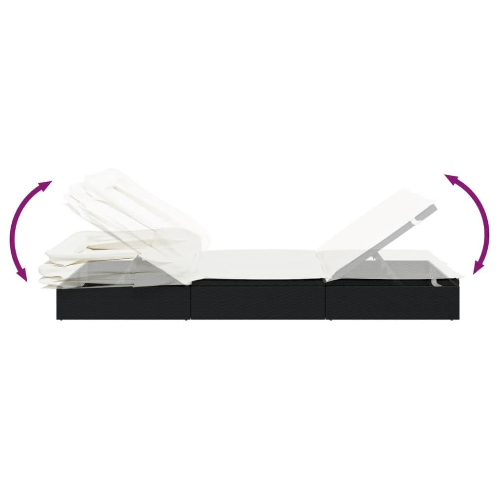 Transat avec toit pliable noir 213x63x97 cm résine tressée