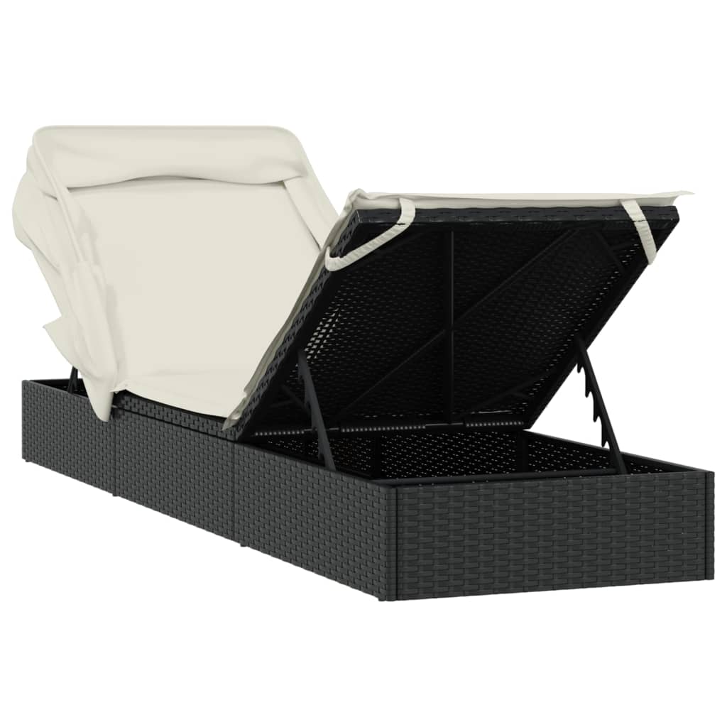 Transat avec toit pliable noir 213x63x97 cm résine tressée