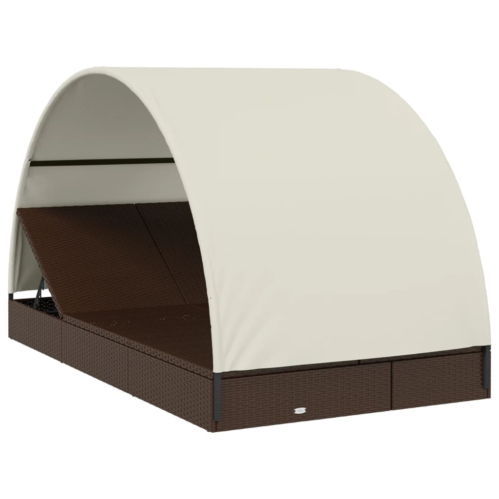 Transat 2 places avec toit rond marron 211x112x140 cm