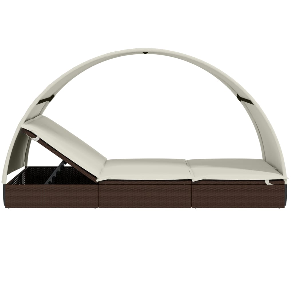 Transat 2 places avec toit rond marron 211x112x140 cm