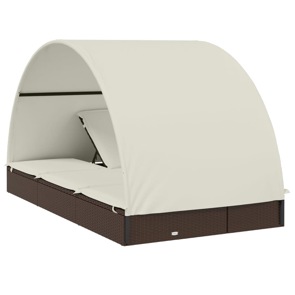Transat 2 places avec toit rond marron 211x112x140 cm