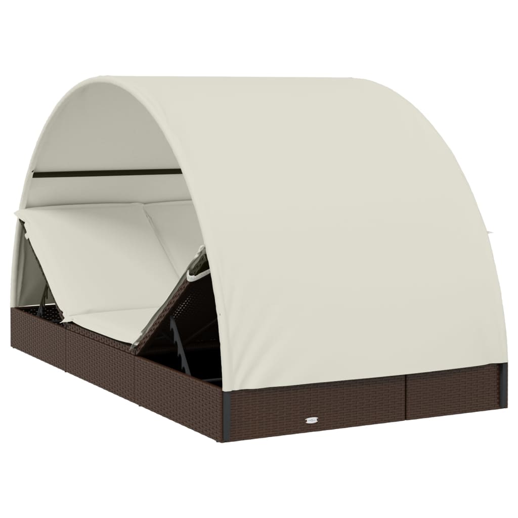 Transat 2 places avec toit rond marron 211x112x140 cm