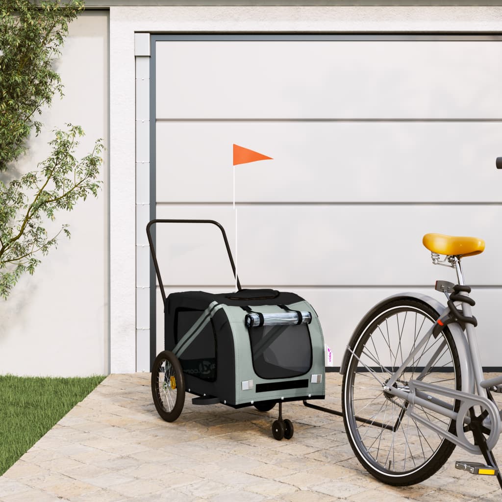 Remorque de vélo pour animaux de compagnie gris et noir