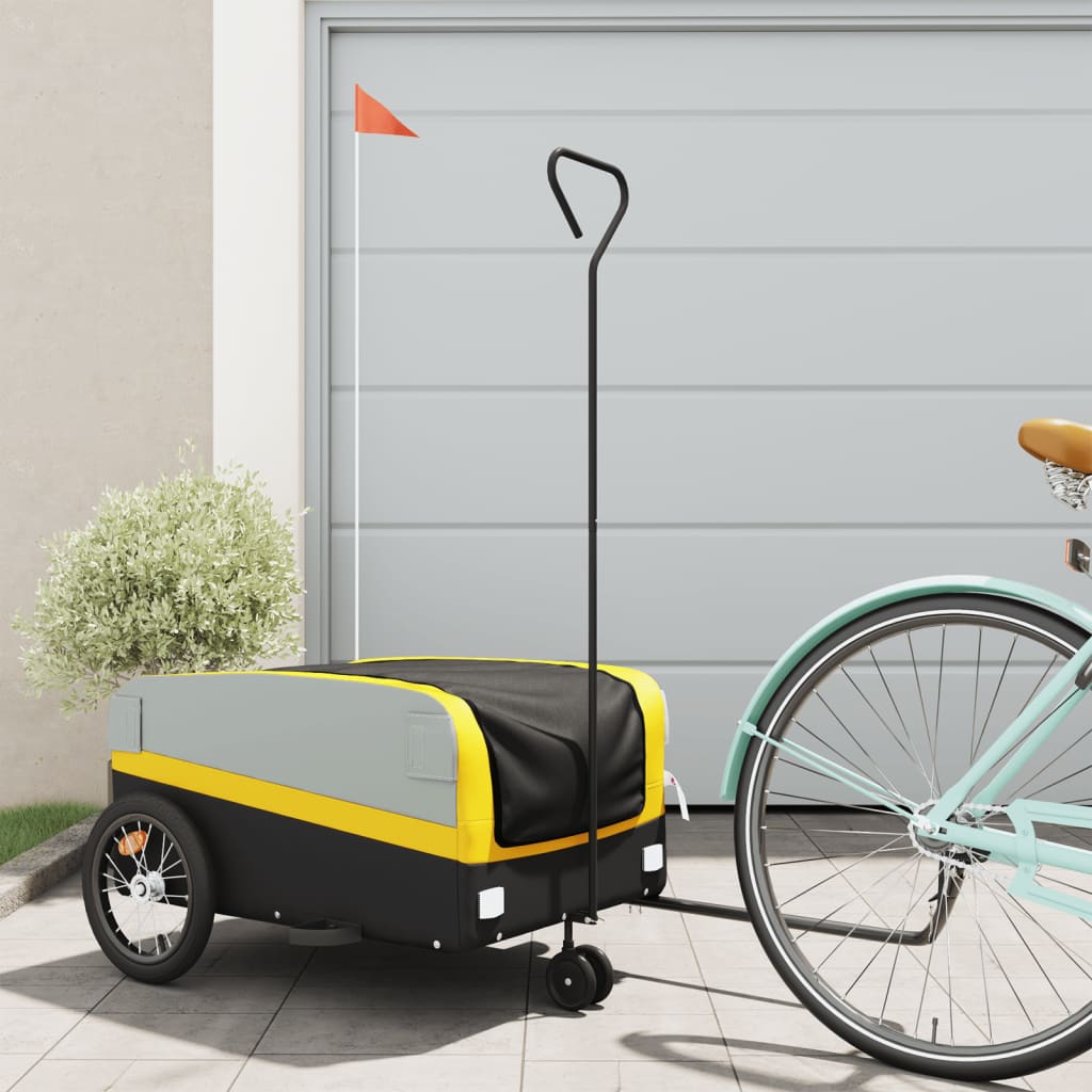 Remorque de vélo noir et jaune 45 kg fer