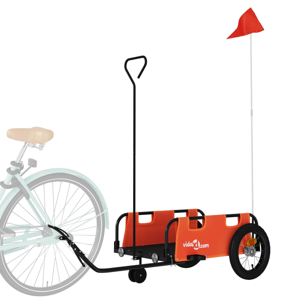 Remorque de vélo orange tissu oxford et fer