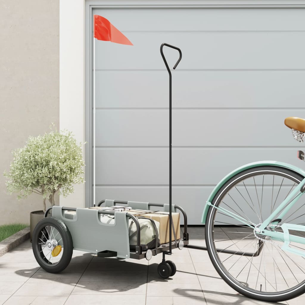 Remorque de vélo gris tissu oxford et fer