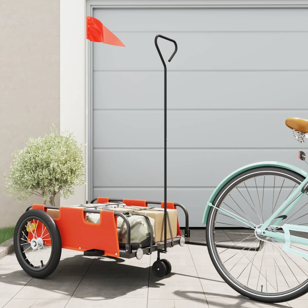 Remorque de vélo orange tissu oxford et fer