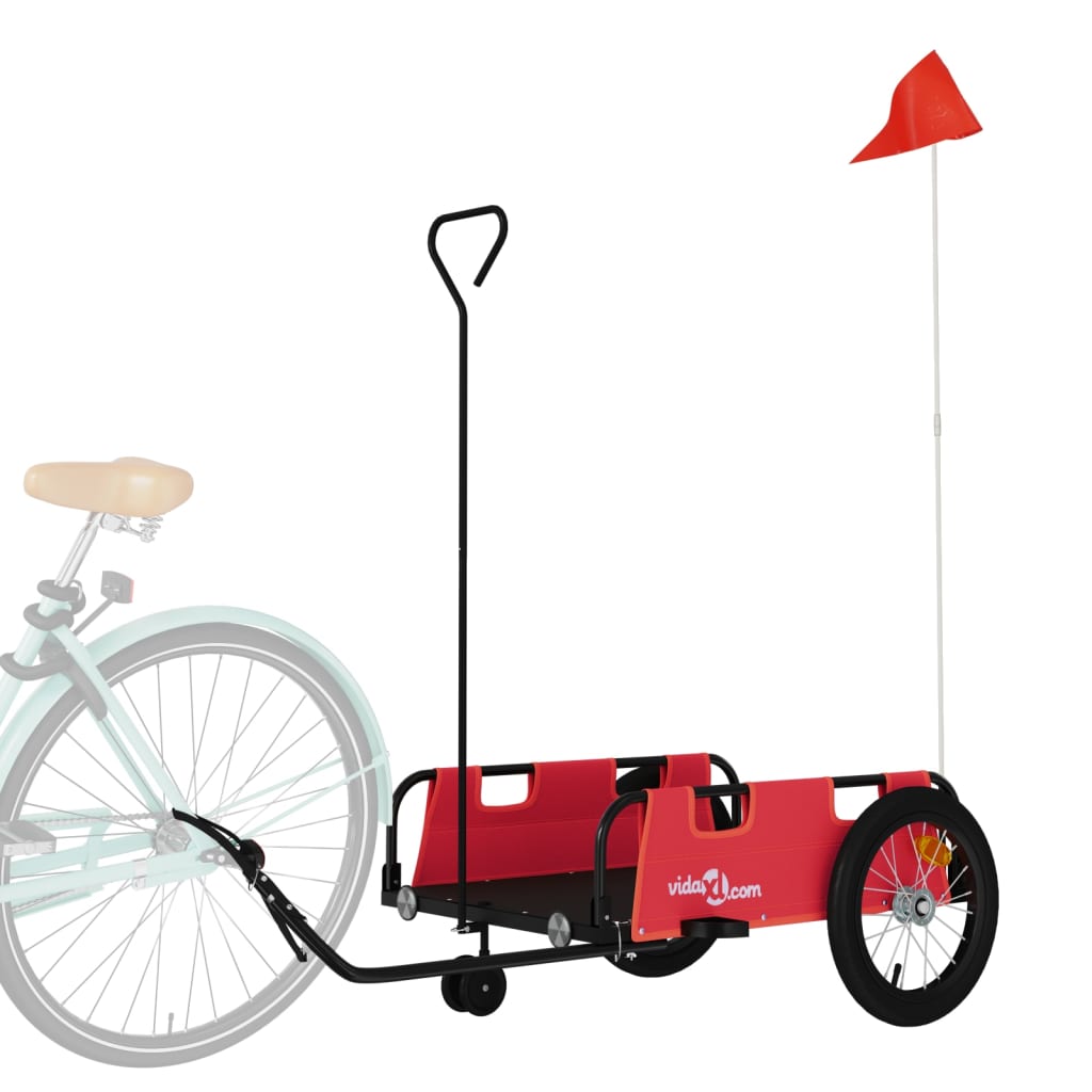 Remorque de vélo rouge tissu oxford et fer