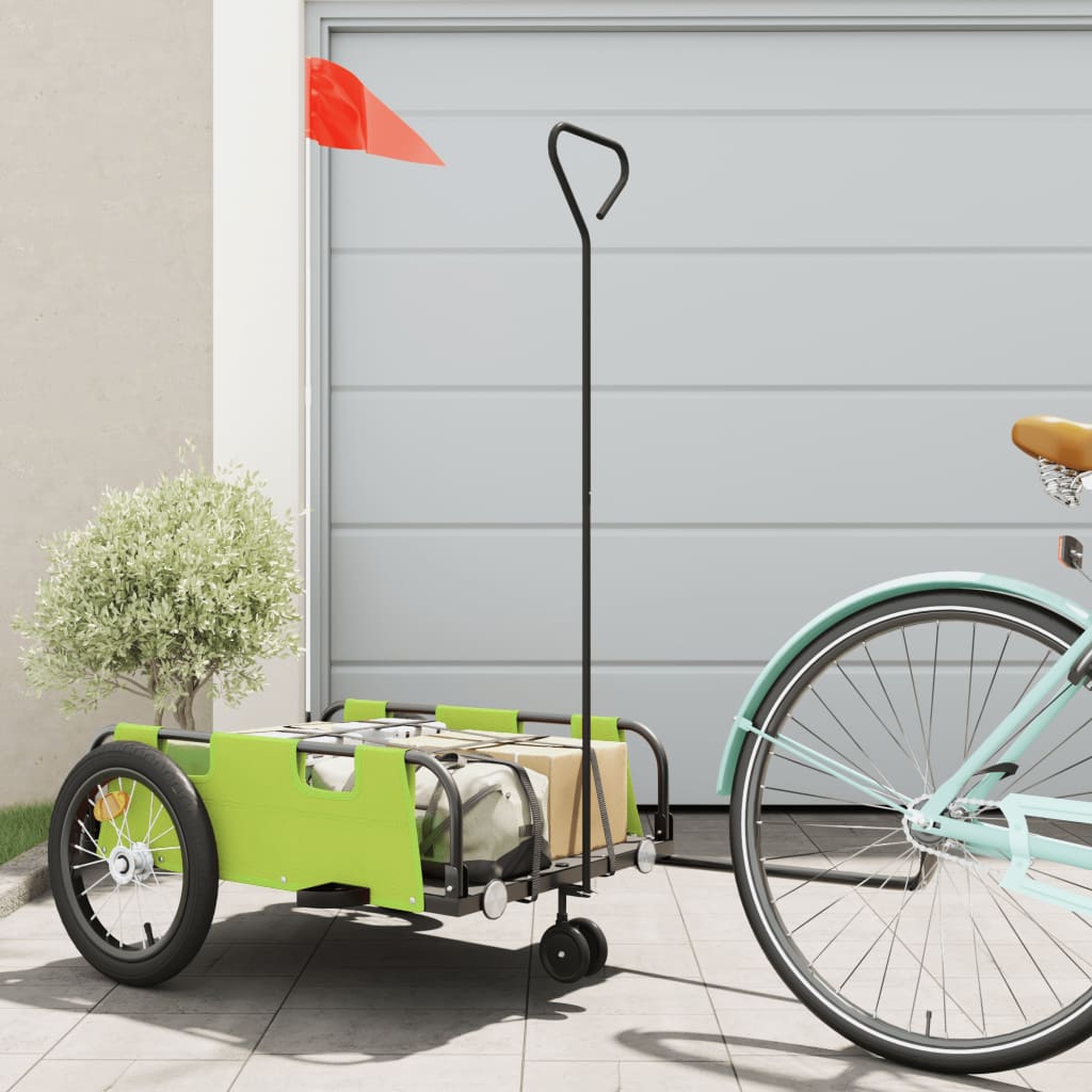 Remorque de vélo vert tissu oxford et fer