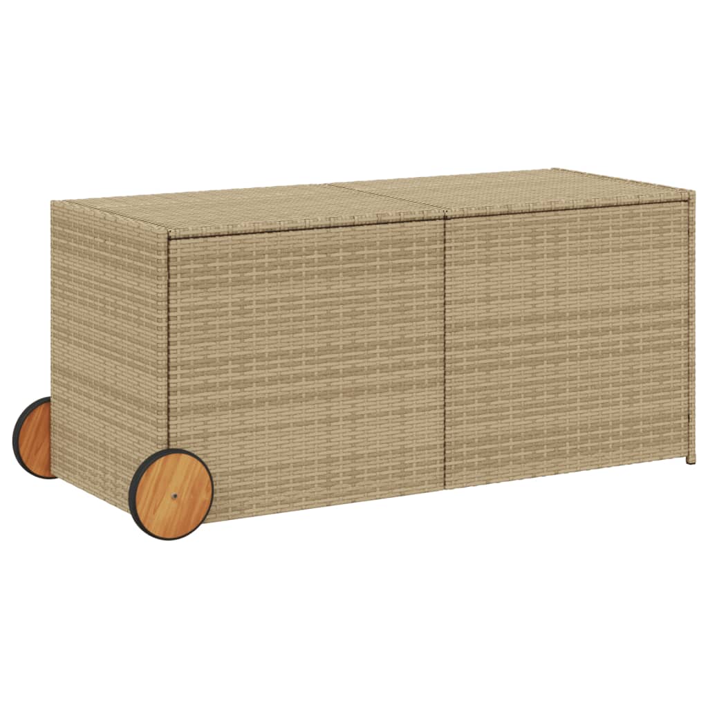 Boîte de rangement de jardin et roues mélange beige 283L rotin