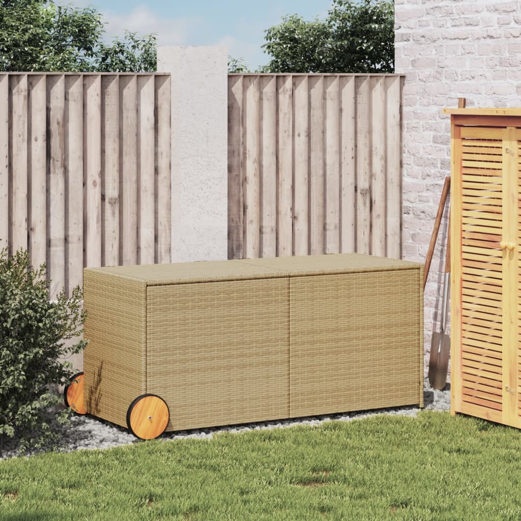 Boîte de rangement de jardin et roues mélange beige 283L rotin
