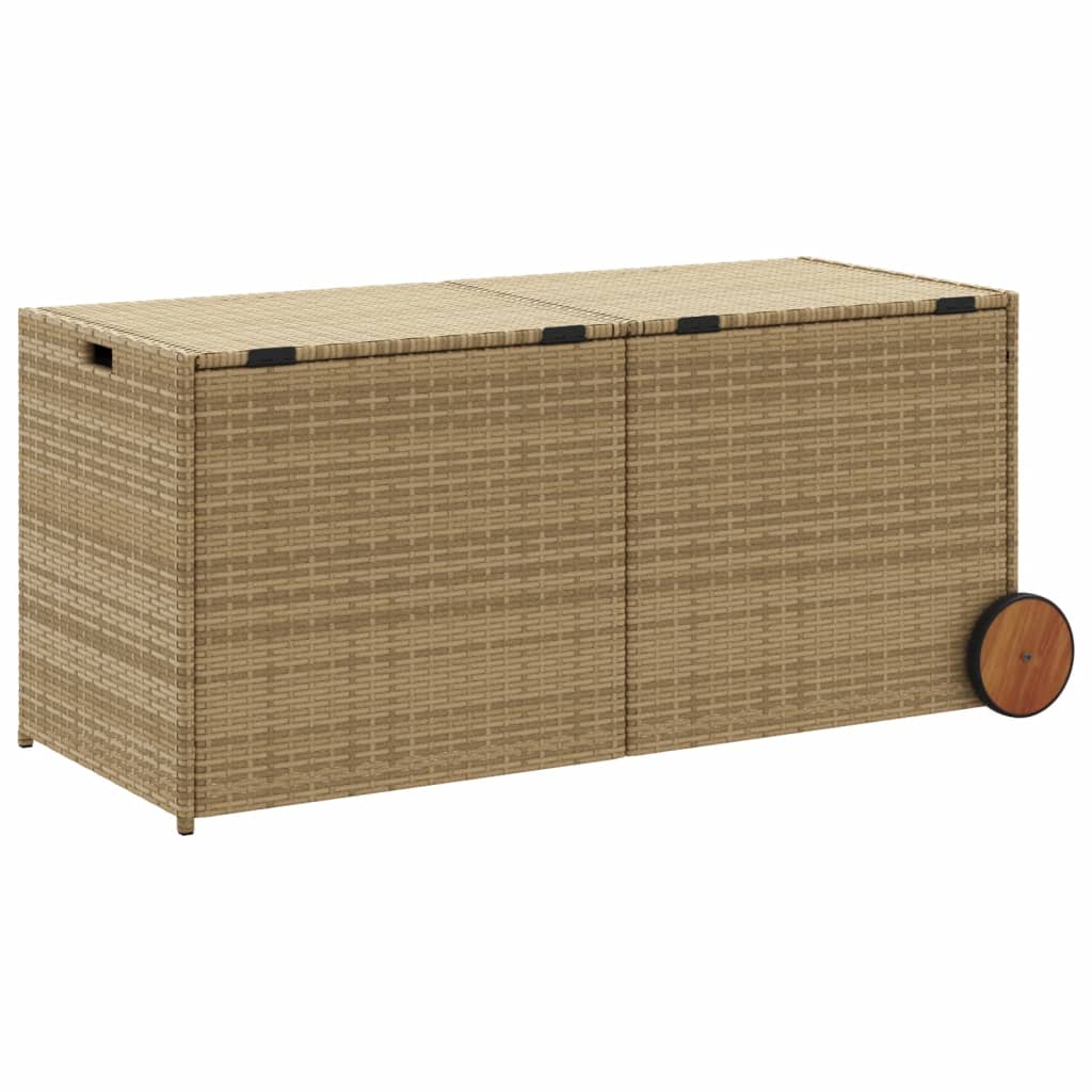 Boîte de rangement de jardin et roues mélange beige 283L rotin