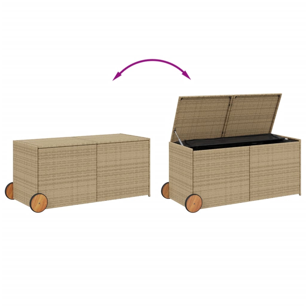 Boîte de rangement de jardin et roues mélange beige 283L rotin