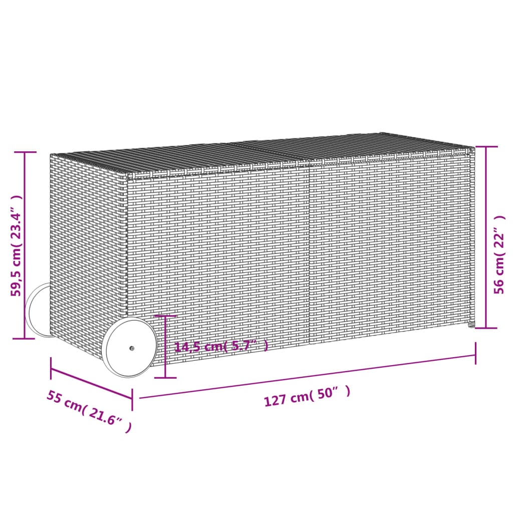 Boîte de rangement de jardin et roues mélange beige 283L rotin