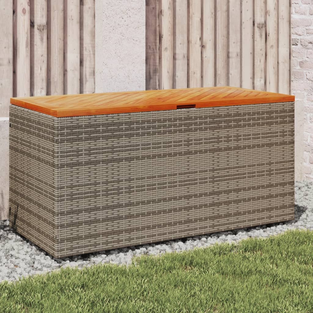 Boîte de rangement de jardin gris résine tressée bois d'acacia