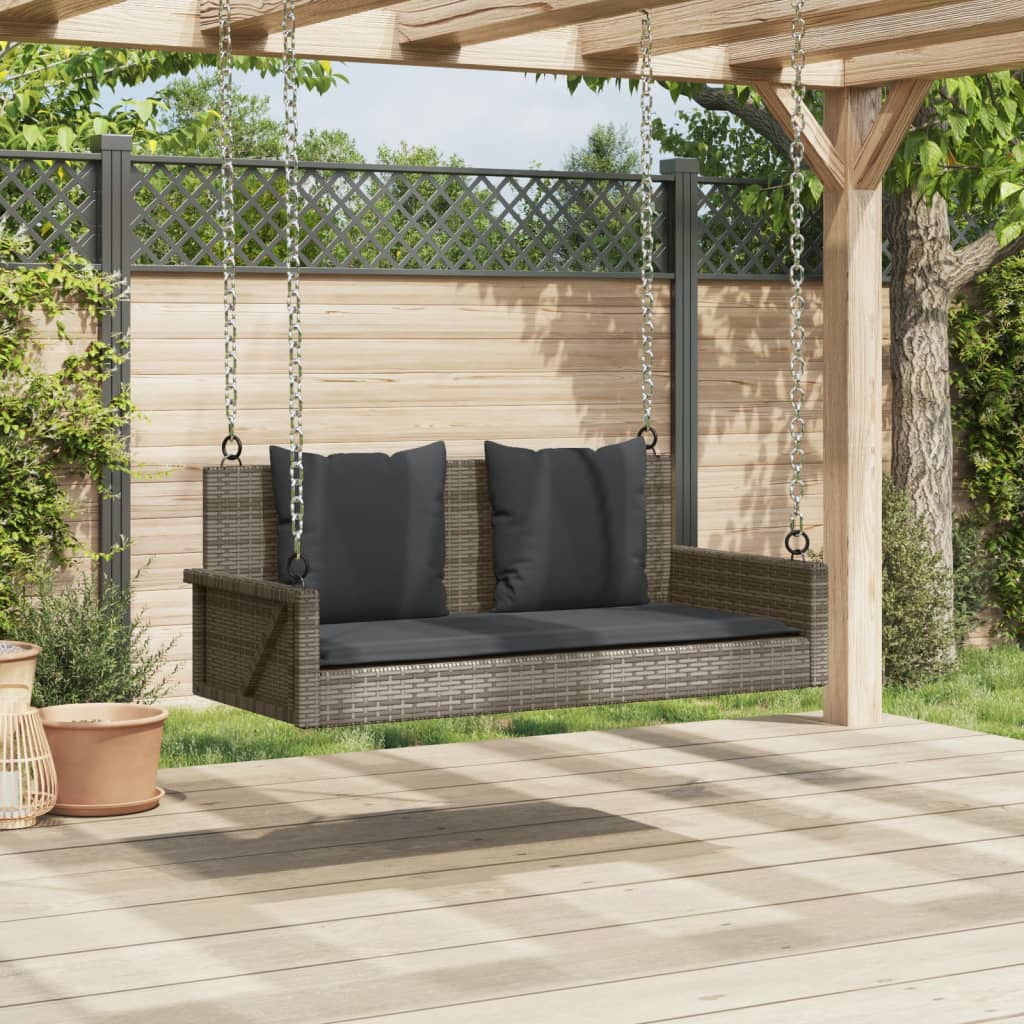 Balancelle avec coussins gris 119x56x48 cm résine tressée
