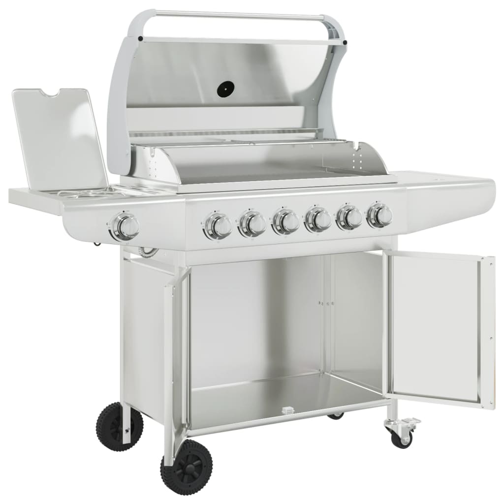 Barbecue gril à gaz avec 7 brûleurs argenté acier inoxydable