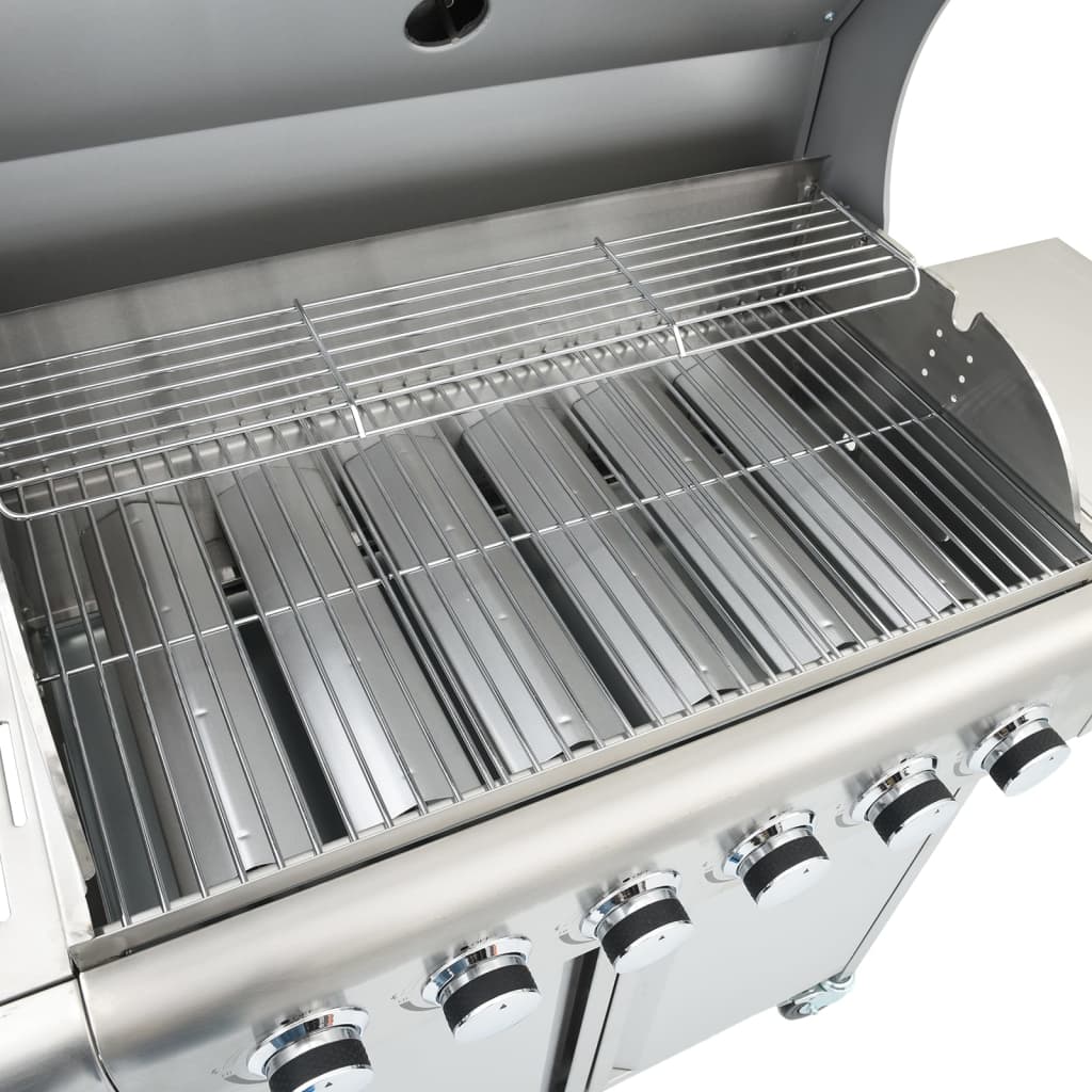 Barbecue gril à gaz avec 7 brûleurs argenté acier inoxydable