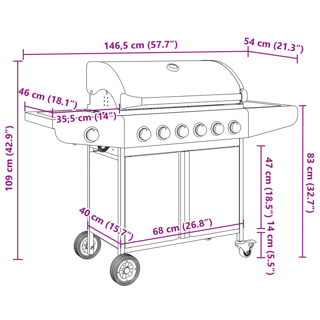 Barbecue gril à gaz avec 7 brûleurs argenté acier inoxydable