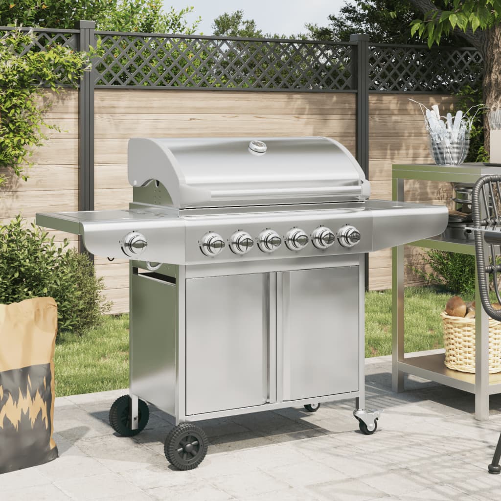 Barbecue gril à gaz avec 7 brûleurs argenté acier inoxydable
