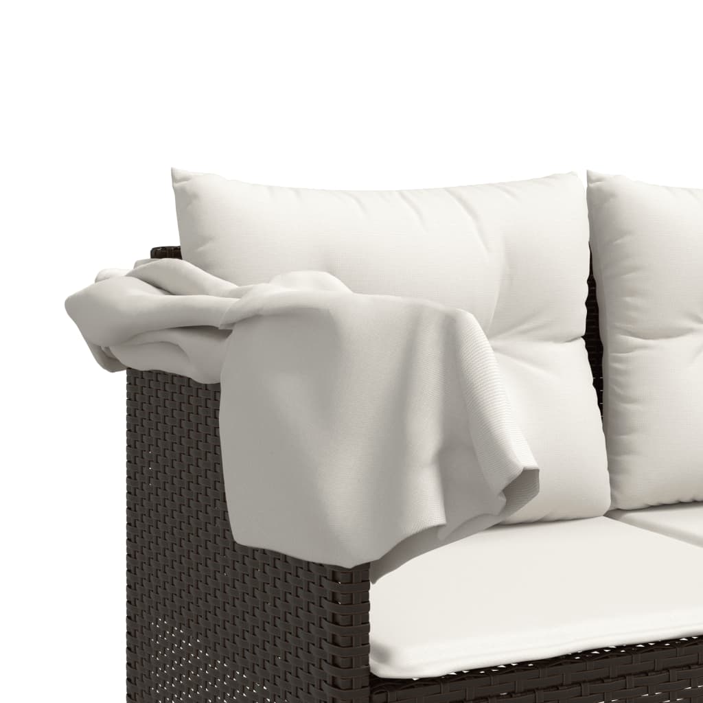 Chaise longue avec auvent et coussins marron résine tressée