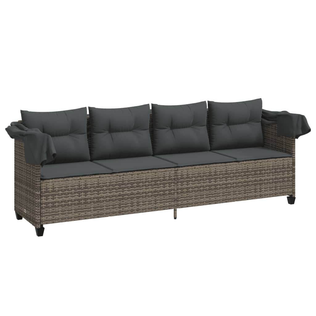 Chaise longue avec auvent et coussins gris résine tressée