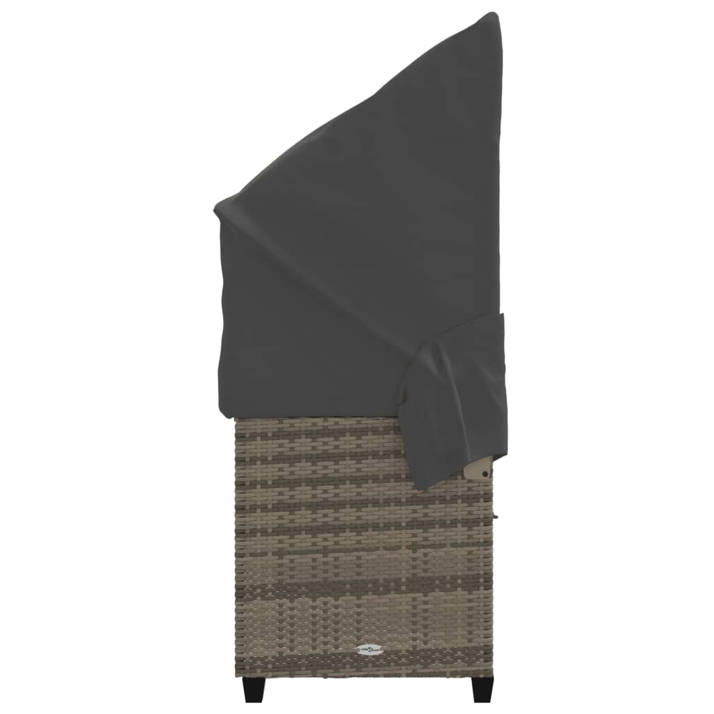 Chaise longue avec auvent et coussins gris résine tressée