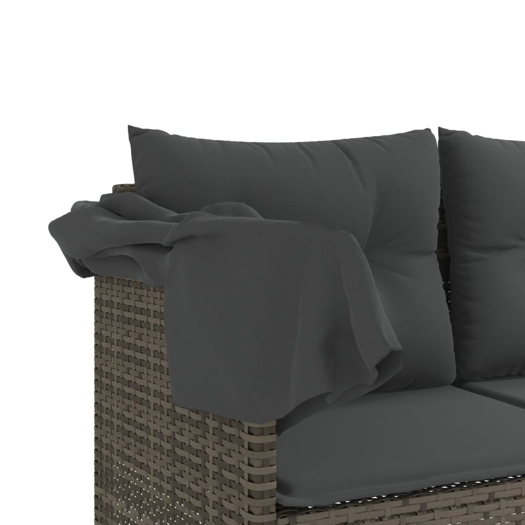 Chaise longue avec auvent et coussins gris résine tressée