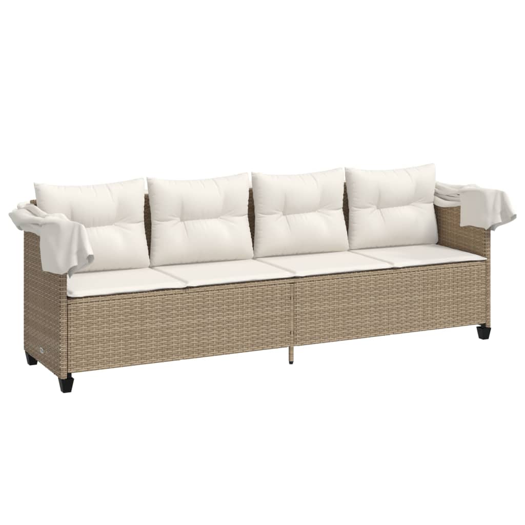 Chaise longue avec auvent et coussins beige résine tressée