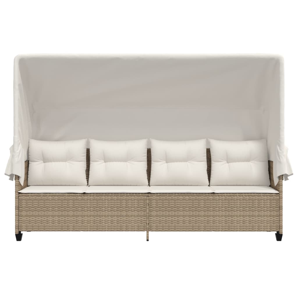 Chaise longue avec auvent et coussins beige résine tressée