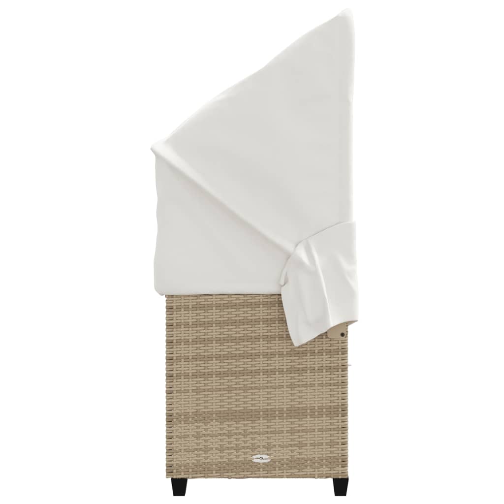 Chaise longue avec auvent et coussins beige résine tressée