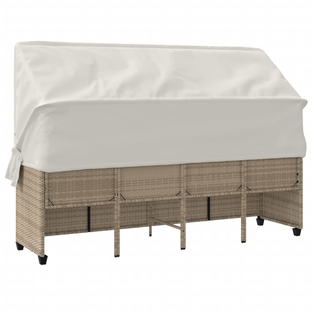 Chaise longue avec auvent et coussins beige résine tressée