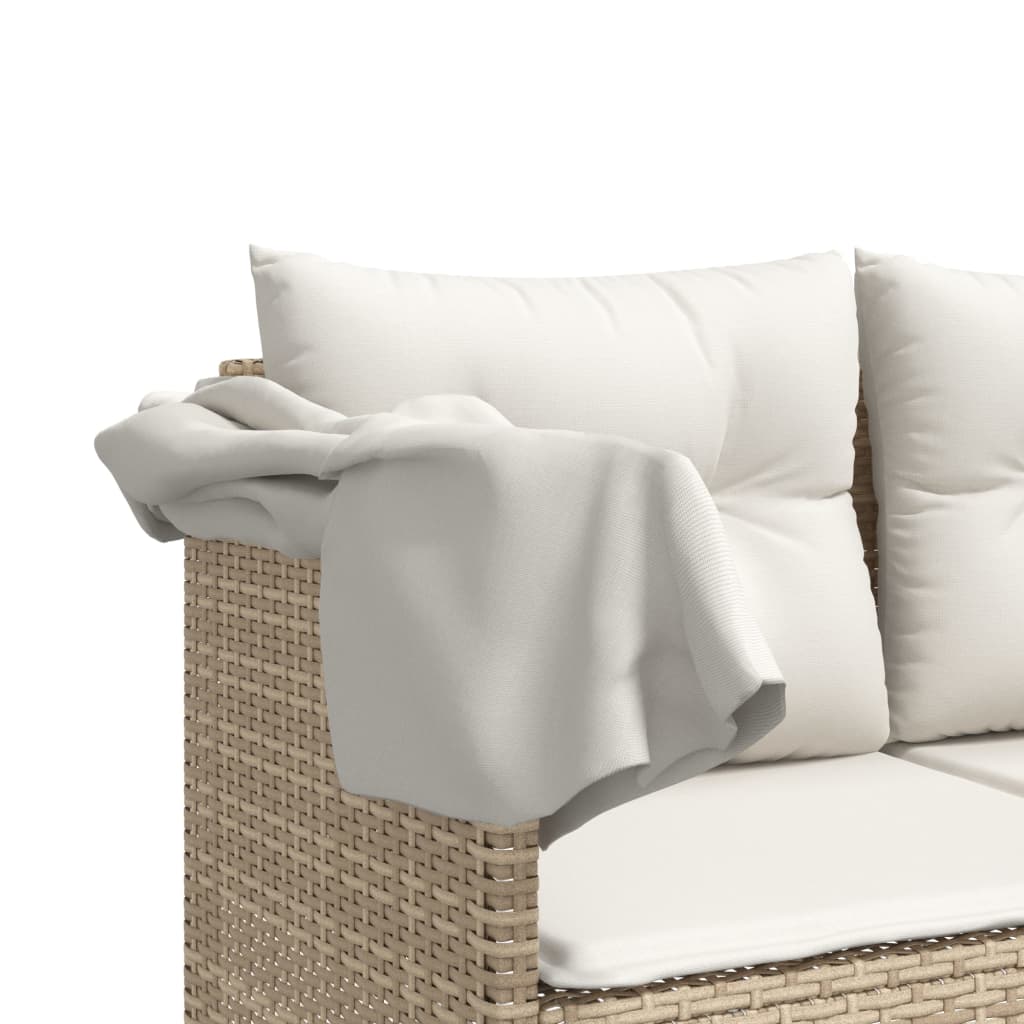 Chaise longue avec auvent et coussins beige résine tressée
