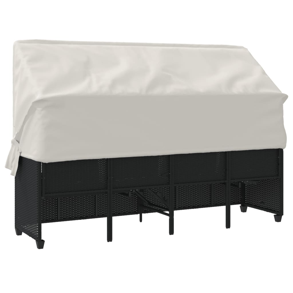 Chaise longue avec auvent et coussins noir résine tressée