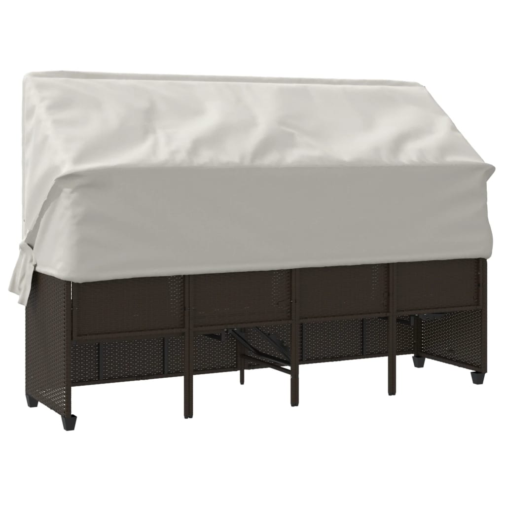 Chaise longue avec auvent et coussins marron résine tressée