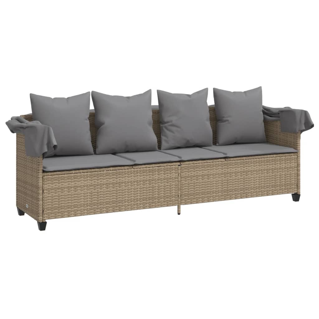 Chaise longue avec auvent et coussins beige résine tressée