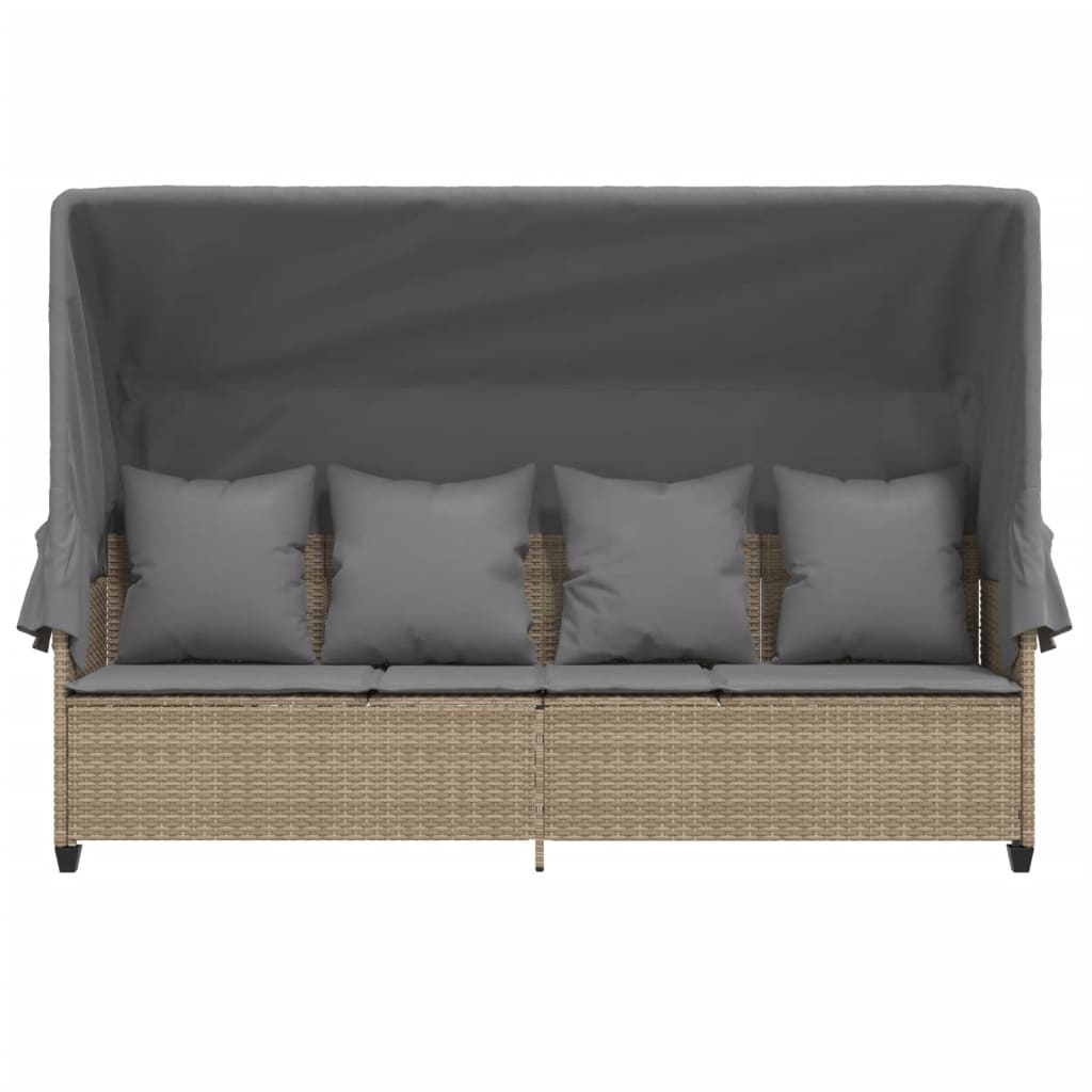 Chaise longue avec auvent et coussins beige résine tressée