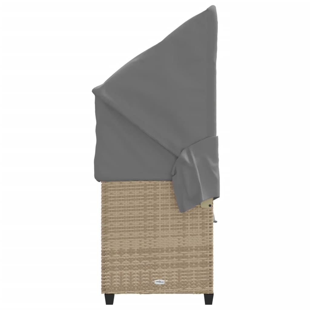 Chaise longue avec auvent et coussins beige résine tressée