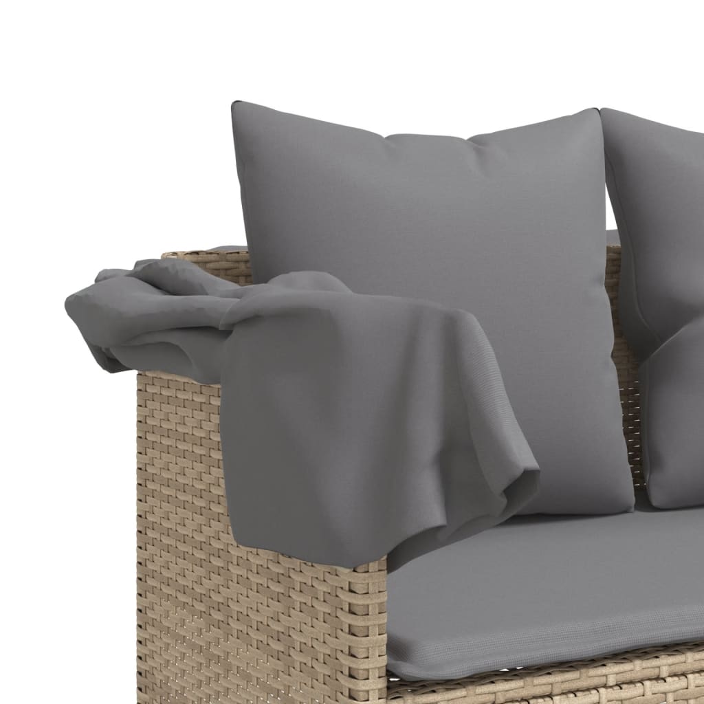 Chaise longue avec auvent et coussins beige résine tressée