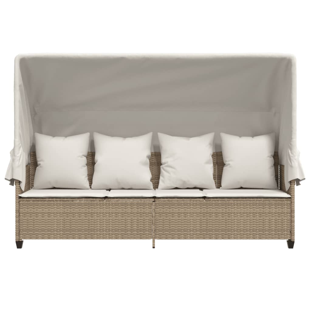 Chaise longue avec auvent et coussins beige résine tressée