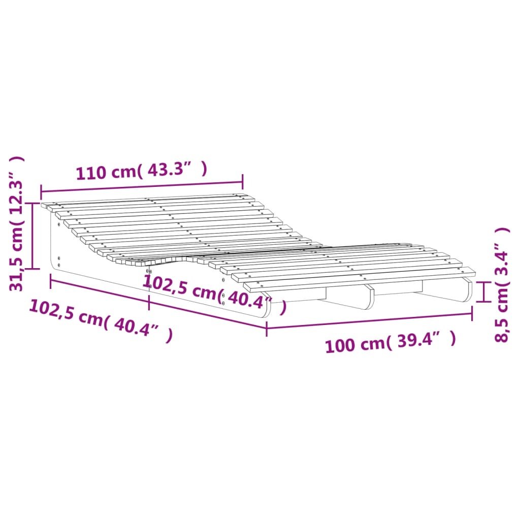 Chaise longue 205x110x31,5 cm bois massif de pin