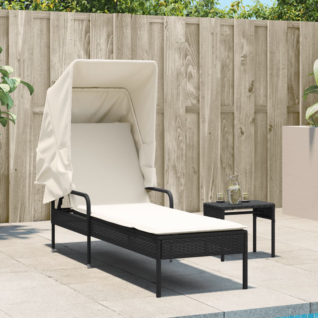 Chaise longue avec auvent noir résine tressée