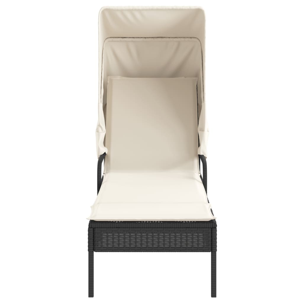 Chaise longue avec auvent noir résine tressée