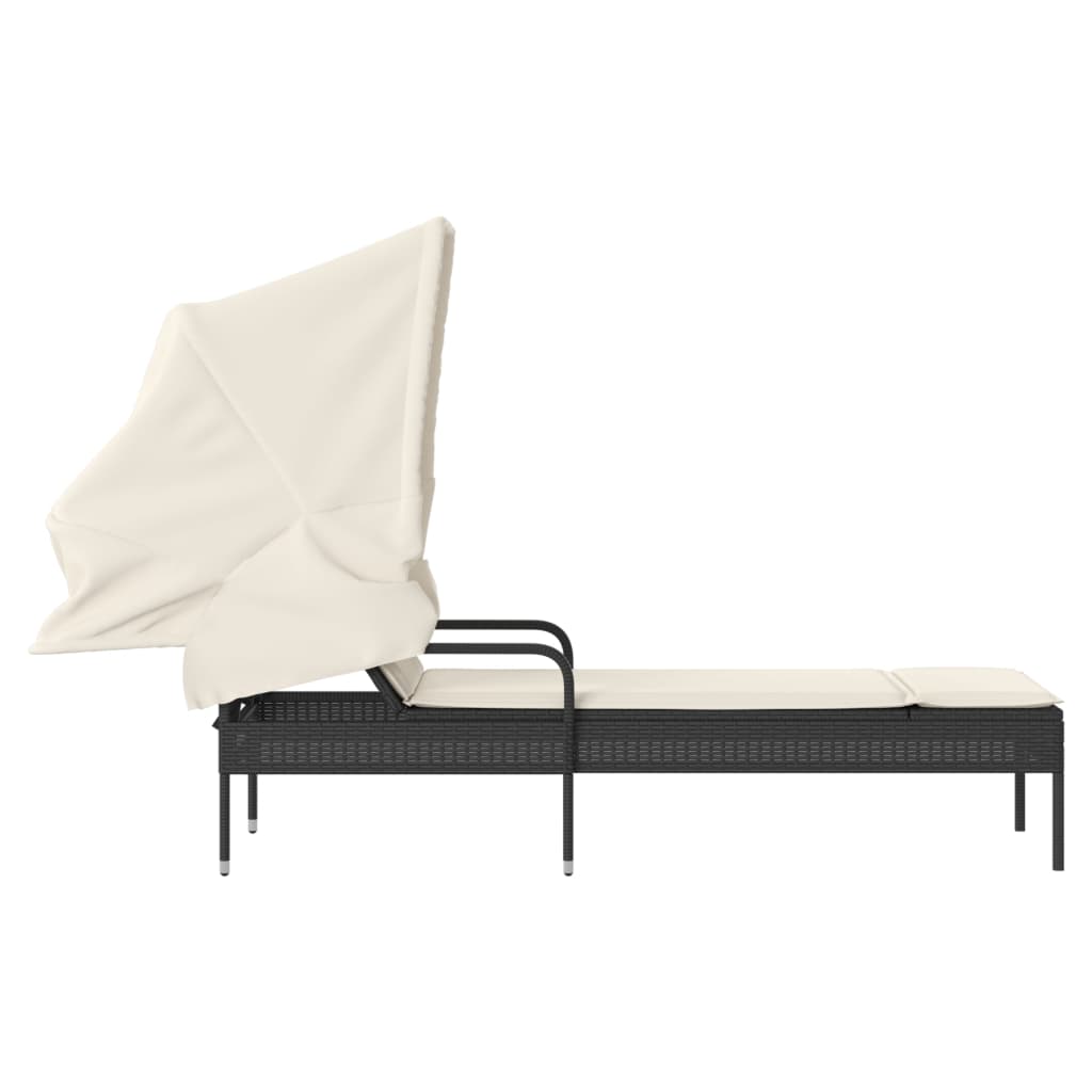 Chaise longue avec auvent noir résine tressée