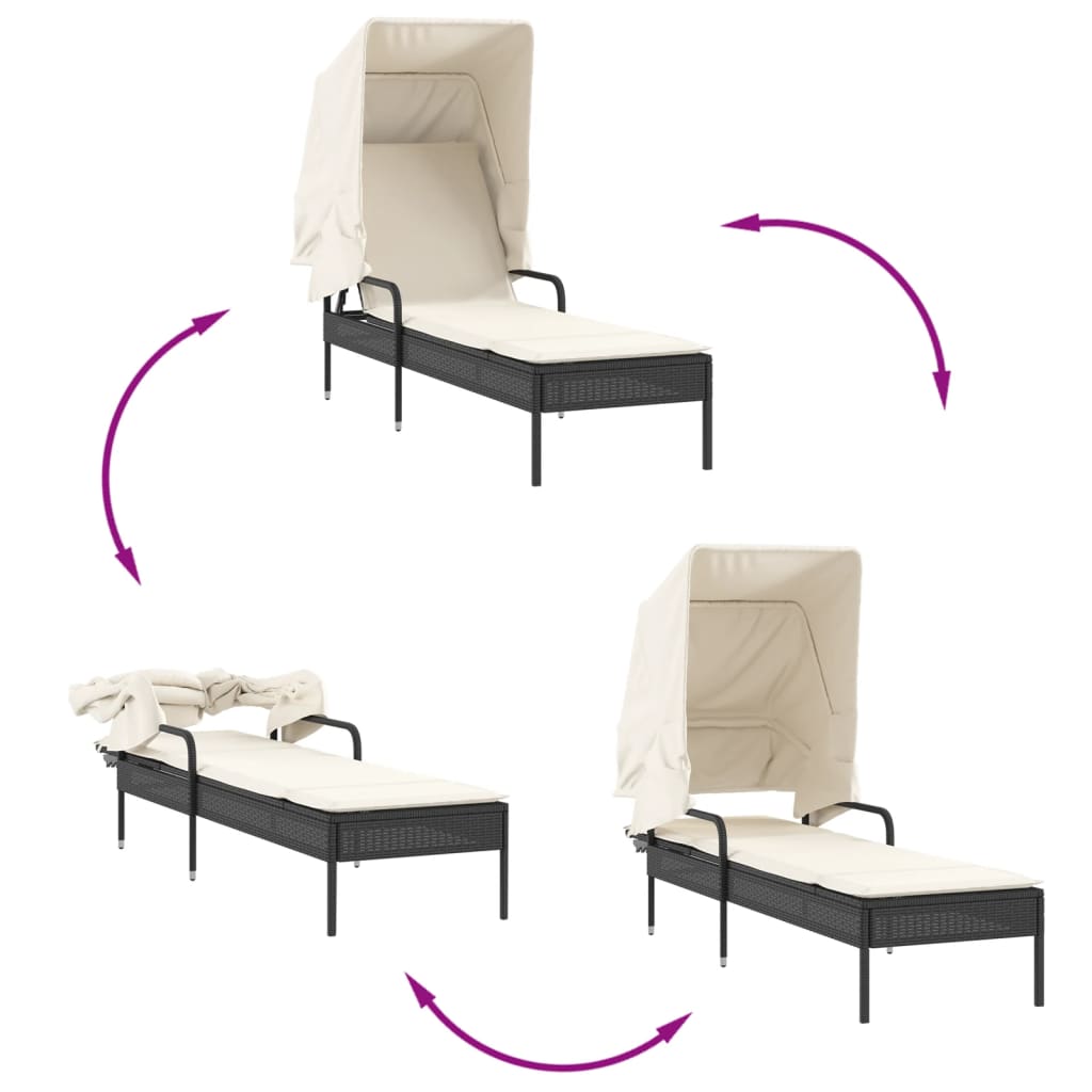 Chaise longue avec auvent noir résine tressée