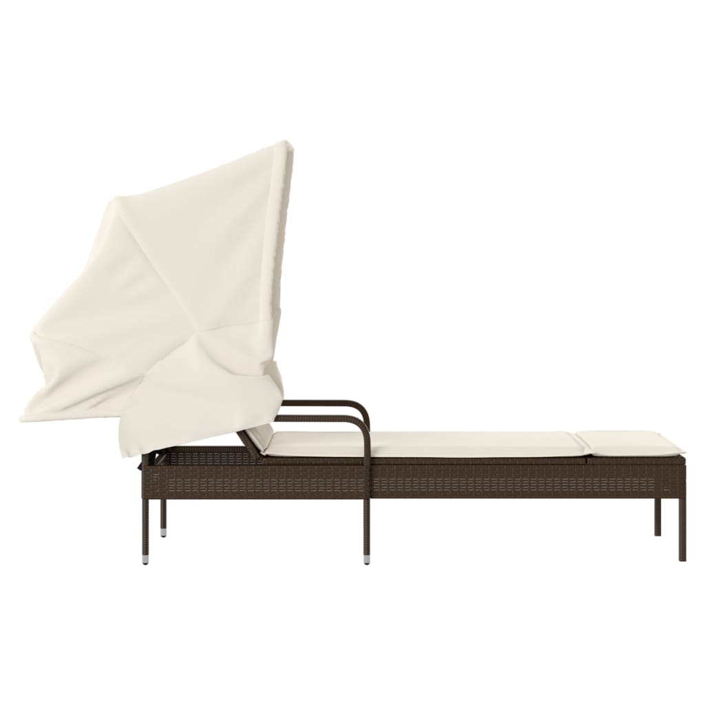 Chaise longue avec auvent marron résine tressée