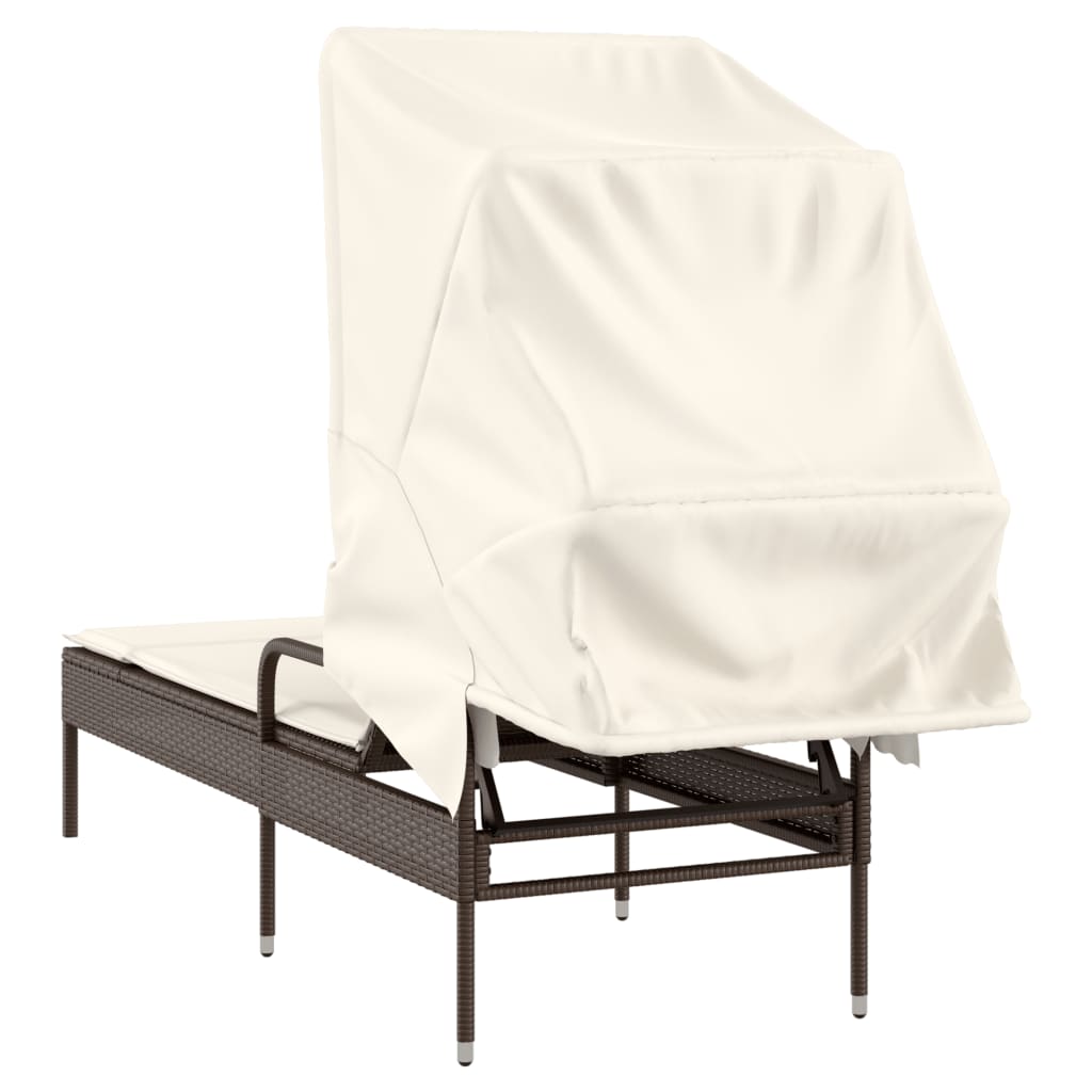 Chaise longue avec auvent marron résine tressée